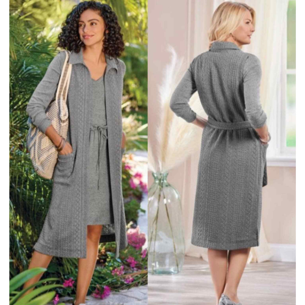 NWT SOFT SURROUNDINGS Light Heather Gray Open Duster Twila Vest Sz PS Pocket D59